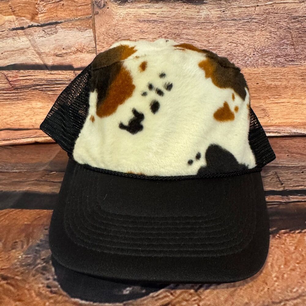 Nissun Trucker Hat Men's Adjustable Cow Print Faux Fur Black Mesh Snapback
